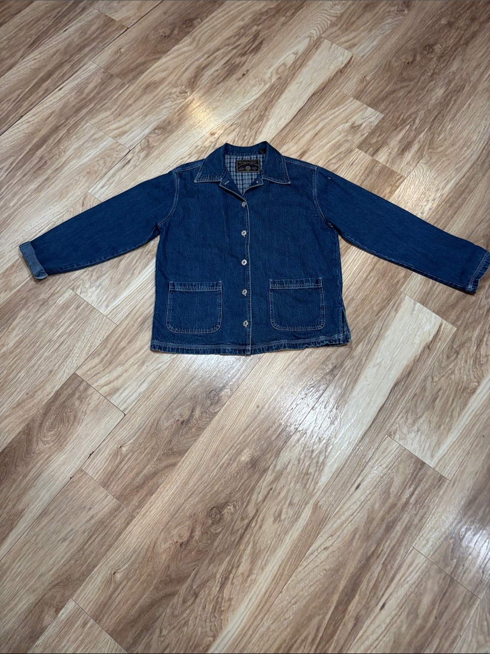 Women's Dark Blue Denim Chore Jacket - Classic Workwear Style Size Medium O/S